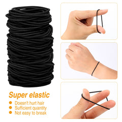 HXC 100pcs Black Elastic Hair Bands, Small Elastic Hair Bobbles For Women, 2mm Thin Hair Tie for Kids, Soft Hair Bands withou Metal, Elastic Ponytail Holder