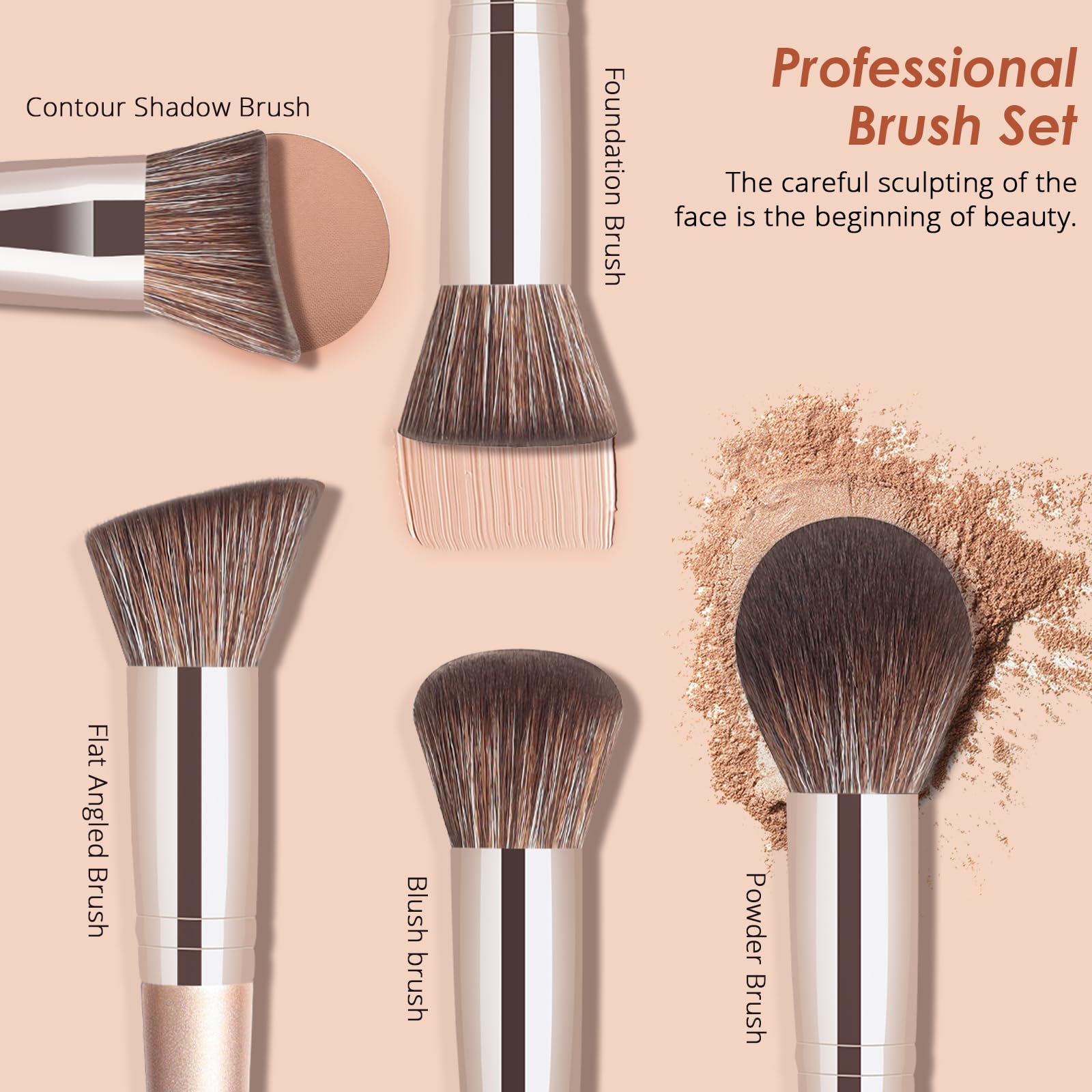 BEAKEY 12 Pcs Professional Makeup Brushes Set -Foundation, Blush, Powder, Concealers, EyeShadows Brush for Expert Application, Rose Gold Premium Synthetic Make up Brushes