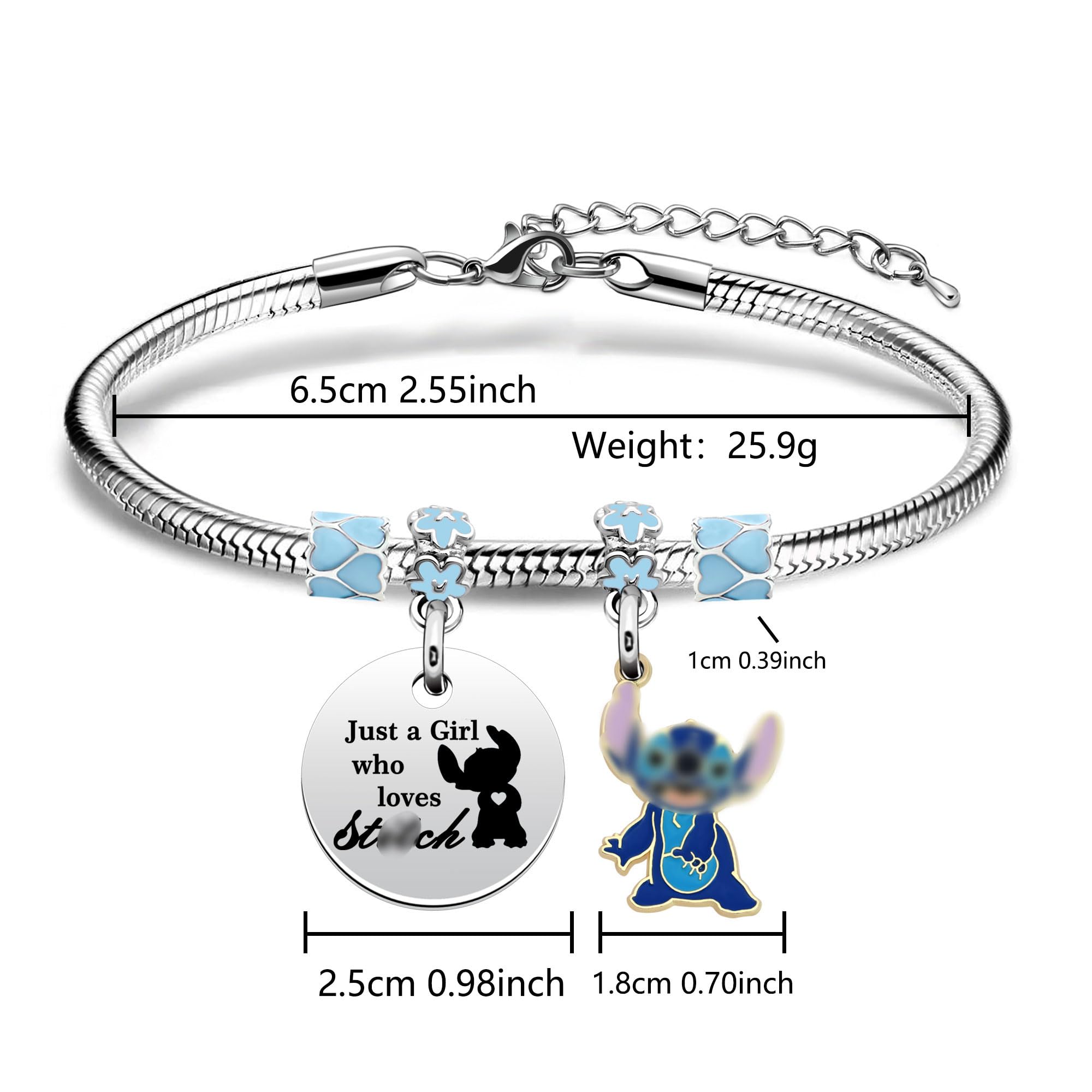 Funny Bracelet Gift For Girls,Silver Pendant Adjustable Jewellery inchesJust A Girls Who Loves St**ch inchesCartoon Reminder Gift For Daughter Sisters Friends Colleague Birthday Christmas