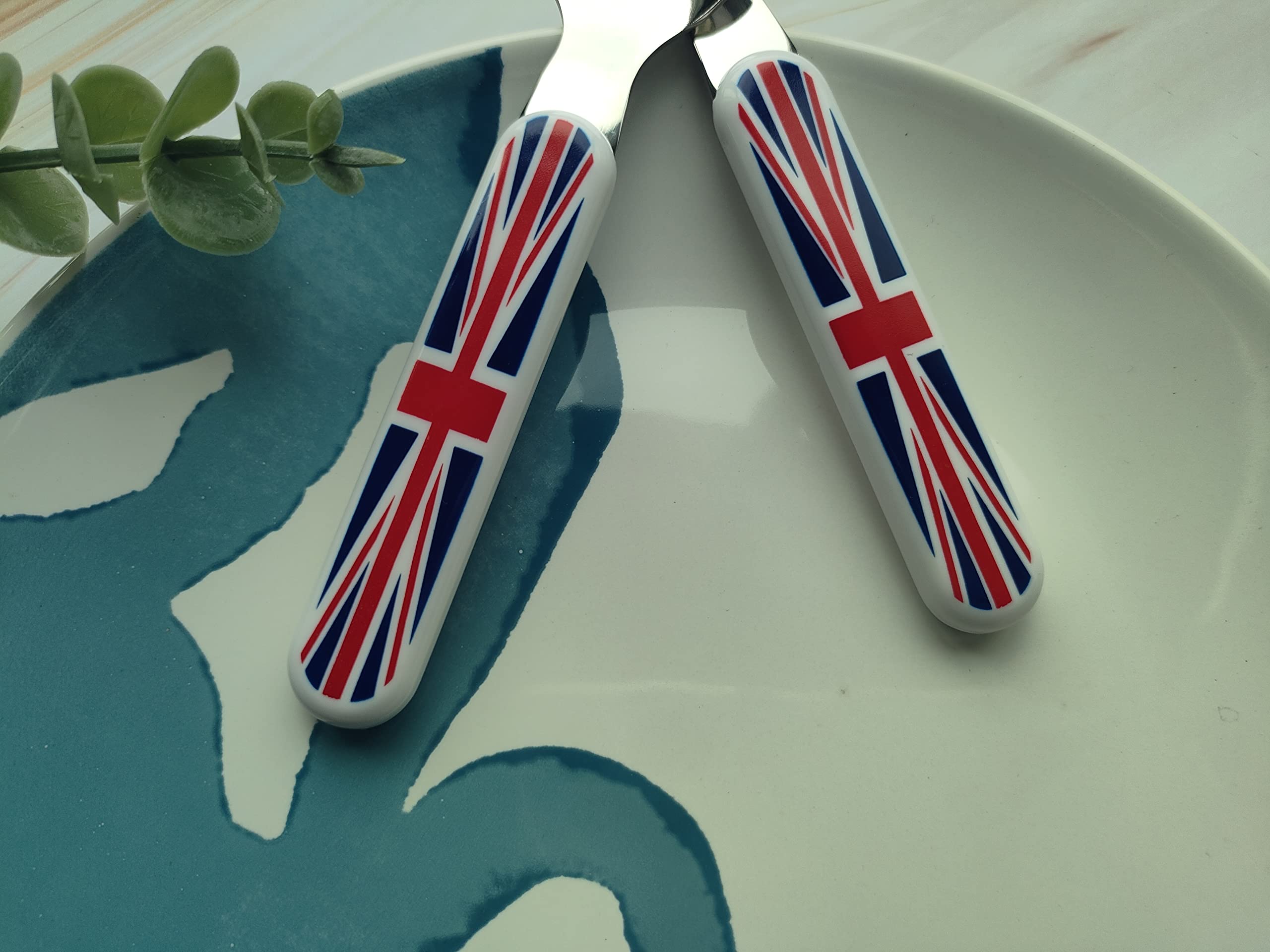 EXZACT Union Jack Kids Cutlery 6pcs Stainless Steel 18/10 Toddler Children's Cutlery - 3 x Forks, 3 x Spoons - BPA Free - Dishwasher Safe - Union Jack