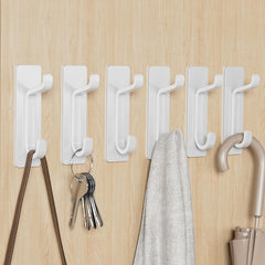 Stick on Hooks for Hanging - Extra Sticky 6KG (Max), Coat Hook on Door for Towel Coat Hat Key, Metal Stainless Heavy Duty, Self Adhesive Hangers Wall Mounted for Bathroom Shower Kitchen, White, 6 Pack