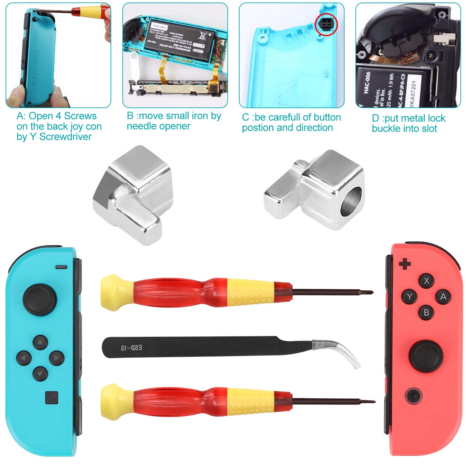 Veperain 2 Pack of 3D Analog Joystick Replacement for Nintendo Switch Joy Con Controller and Switch OLED Model, with Cross & Tri-Wing Screwdrivers, Repair Tool Kits for Nintendo Switch & Switch OLED