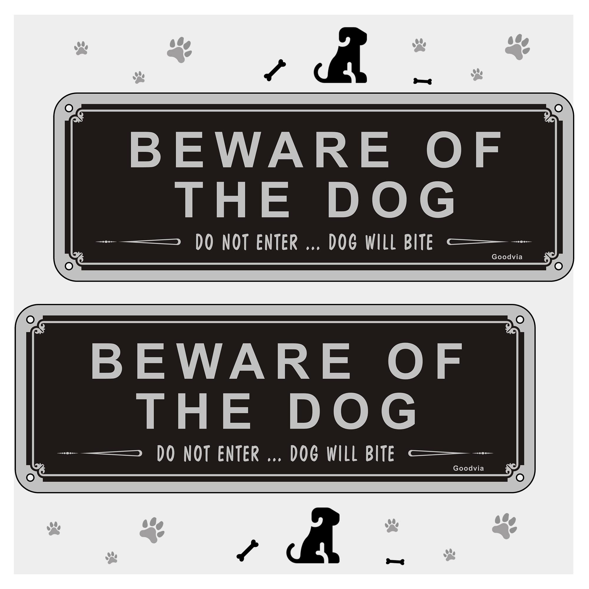 Beware Of The Dog Sign 3.5'' x 9.8'' Aluminum Do Not Enter Signs for Gates Dog Will Bite Sign Outdoor Gate Safety Sign Pack of 2