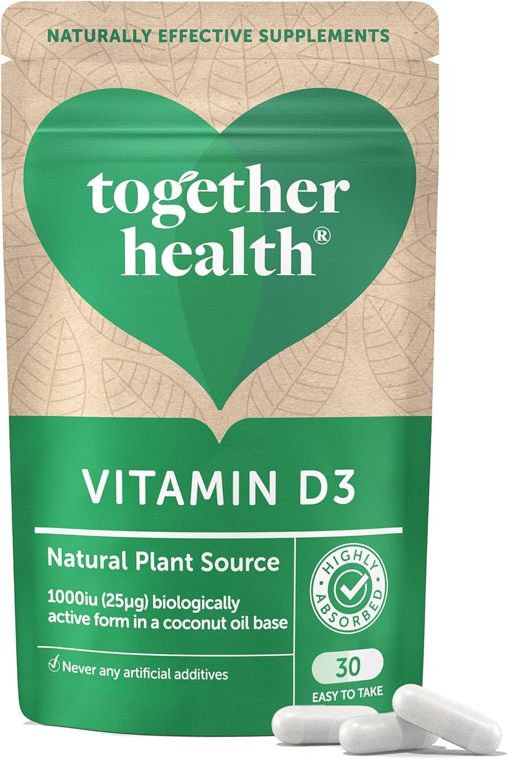 Vitamin D3 – Together Health – 1000iu Vitamin D3 – from Wild-Grown Lichen – Vegan Friendly – Made in The UK – 30 Vegecaps