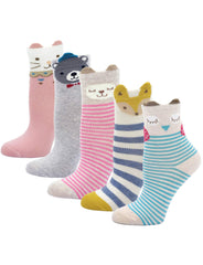 Toddler Girls Socks Novelty Cotton Rich Crew Socks, Baby Girls Cute Animal Pattern Christmas Socks for 2-11 Years Kids, 5 pairs