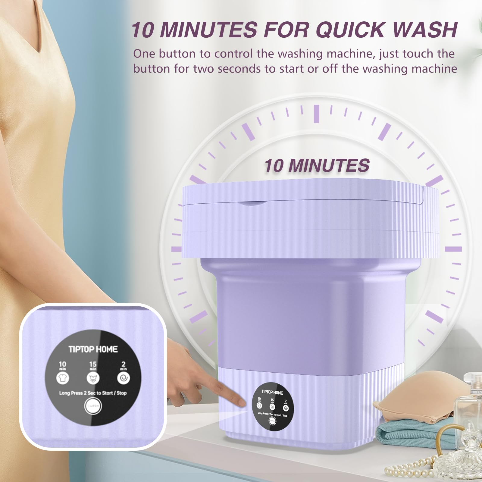 Portable Washing Machines, 12L Mini Washing Machine Foldable Washing Machine Ultrasonic Turbine Mini Washer, Small Washing Machine for Underwear, Sock, Baby Clothes, Travel, Camping, RV, Dorm, Home