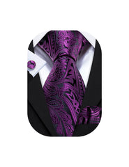 Barry.Wang Tie Pocket Square Cufflinks for Men Set Designer Ties Paisley (Royal Purple Pailsey)