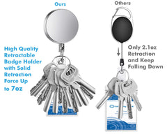 Selizo 4 Pieces Retractable Keyring, Heavy Duty Retractable Keychain Retractable Badge Holder with Steel Retractable Cord, Badge Reels ID Holder with Keychain Ring Clip for ID Card Carabiner Key Card