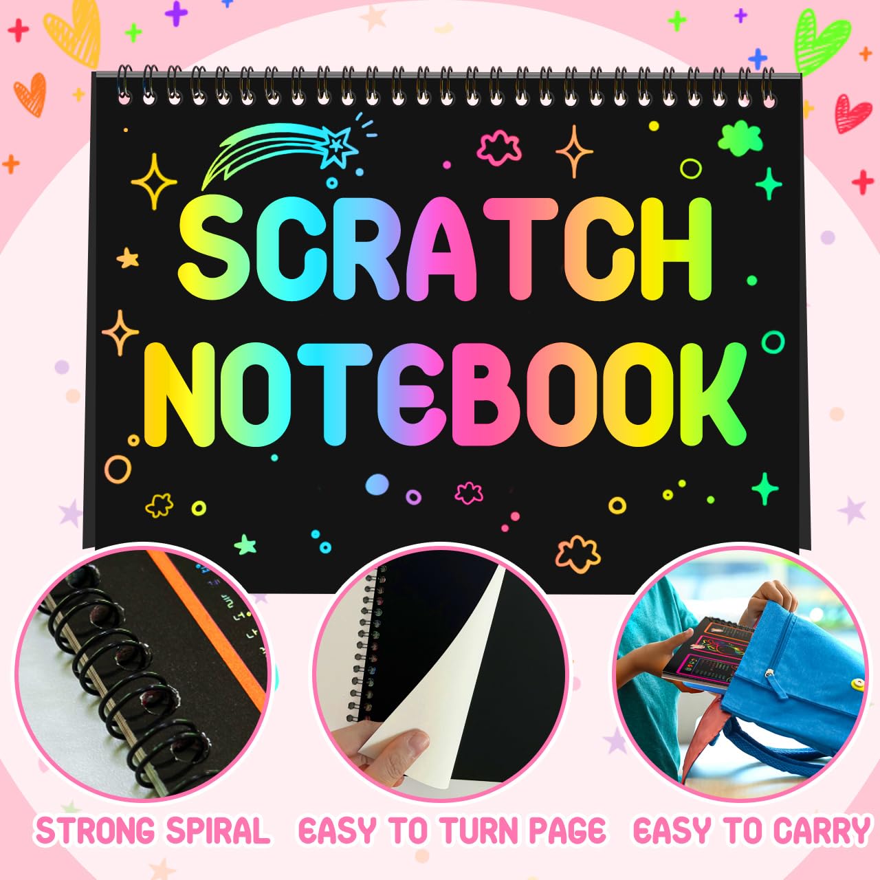 PIEKIDSFUN Scratch Arts and Crafts for Kids, 2 Pack Rainbow Scratch Notebook, Scratch Arts for Kids Ages 3-12 Girls Boys Birthday Classroom Gifts