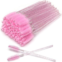 Disposable Eyelash Brushes Mascara Wands Eye Lash Eyebrow Applicator Cosmetic Makeup Brush Tool Kits (100PC, crystal pink)