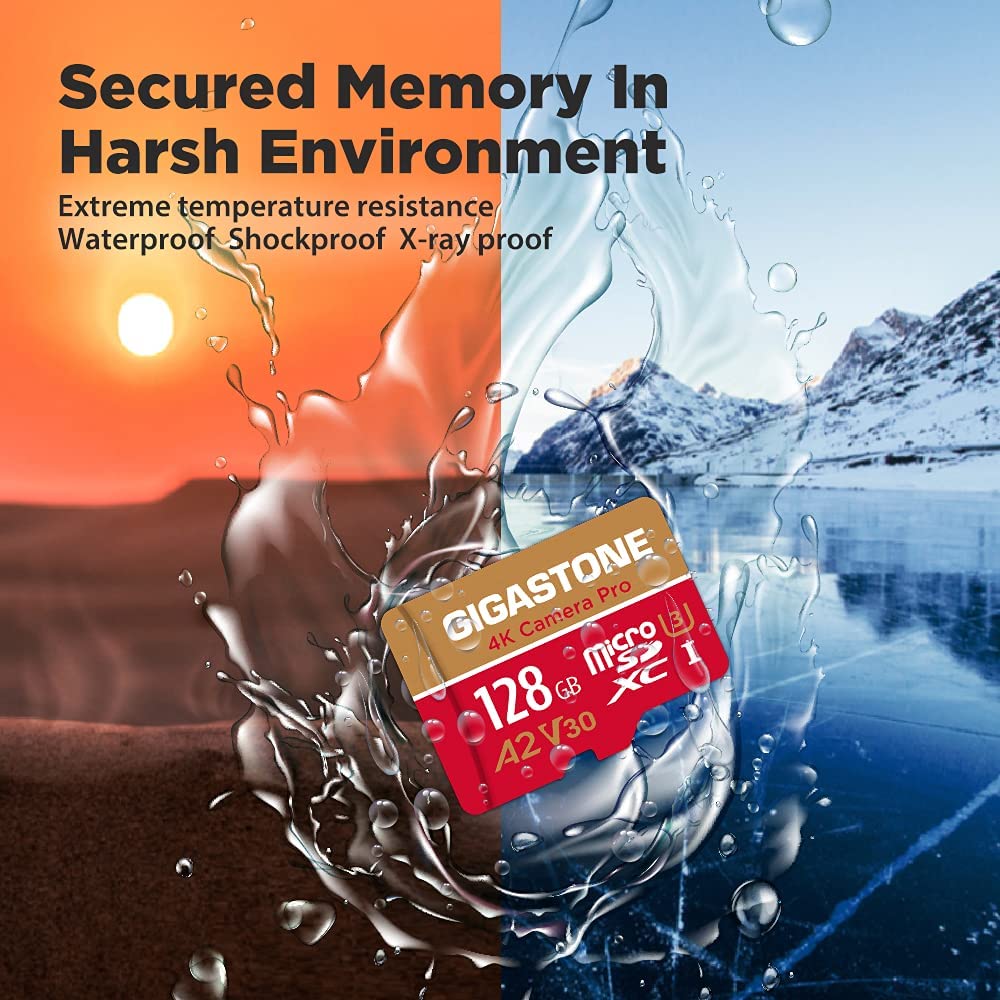 [5-Yrs Free Data Recovery] Gigastone 128GB Micro SD Card, 4K Video Recording for GoPro, Action Camera, DJI, Drone, Nintendo-Switch, R/W up to 100/50 MB/s MicroSDXC Memory Card UHS-I U3 A2 V30 C10