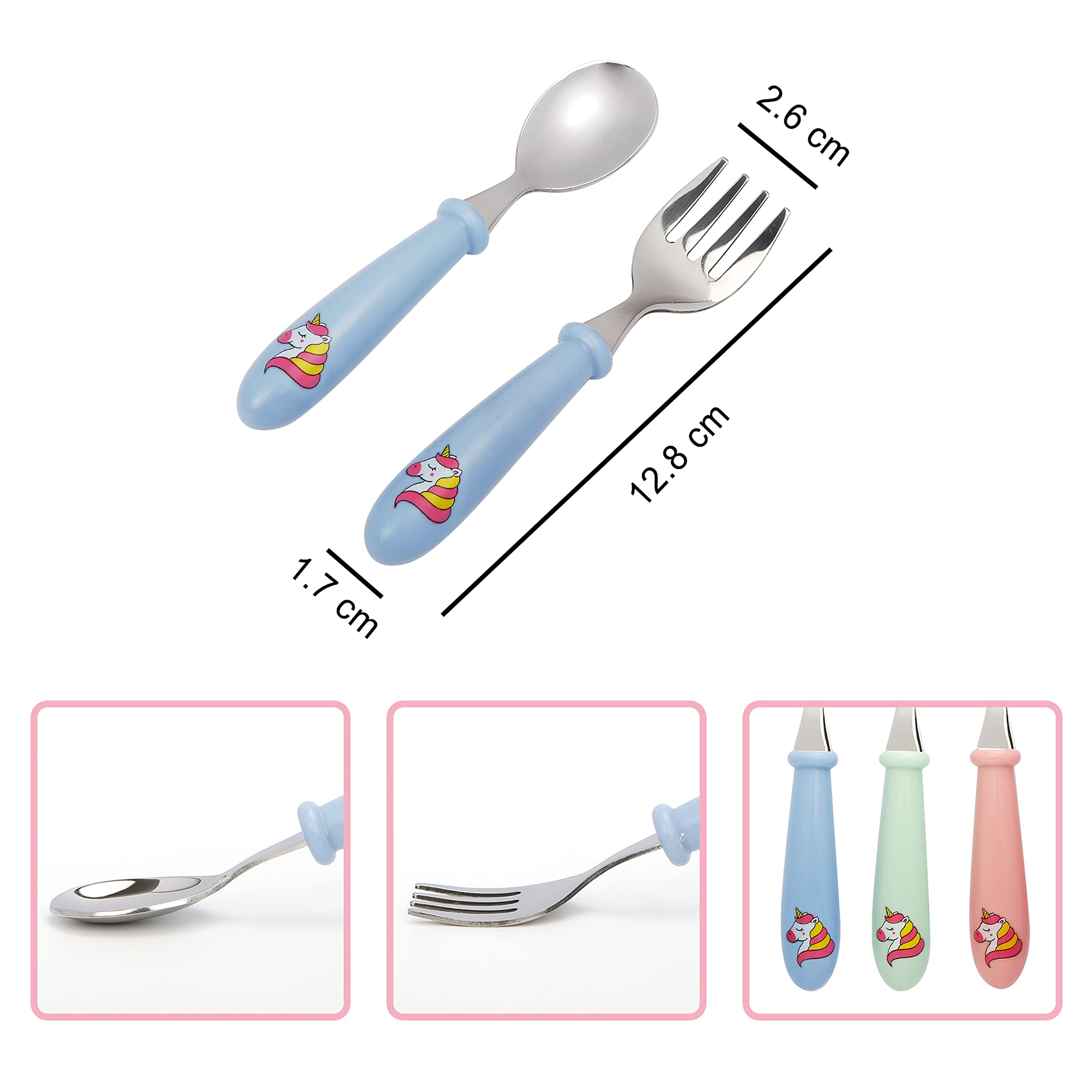 EXZACT Kids Cutlery 6pcs Stainless Steel 18/10 - Children's Cutlery Toddler 3 x Forks, 3 x Spoons - Dishwasher Safe - BPA Free - Unicorn