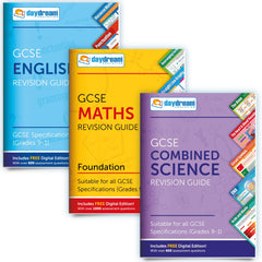 GCSE English, Maths (Foundation) & Science Revision Guide Pack (Daydream Education) - FREE digital editions with 1,600and English & Maths assessment questions!