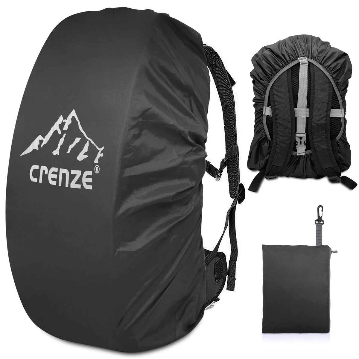 Crenze Backpack Rain Cover, 15-90L Waterproof Rucksack Cover with Reflective for Hiking Camping Traveling Cycling