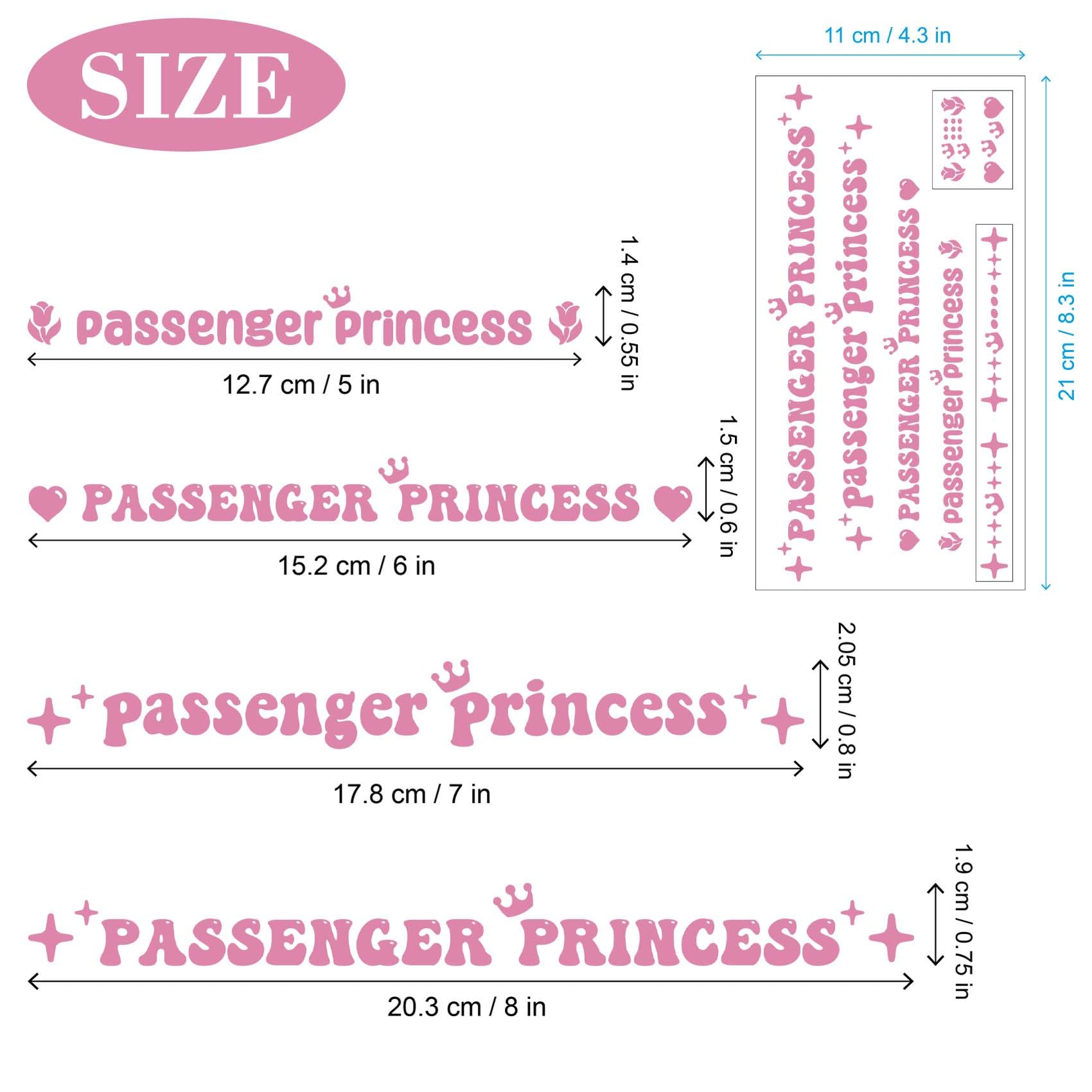 4 Passenger Princess Auto Parts, Vinyl Passenger Princess Sticker Rose Heart Star Crown Nicer Waterproof Vehicle Mirror Sticker, Window Rear, View Mirror Women Car Decoration (Pink)