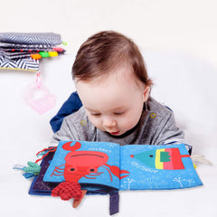 SOSPIRO Baby Cloth Books Quiet Book for Toddlers Soft Baby Books with 3D Animal Tails Safe Nontoxic Early Learning Babies First Books Gifts for 0-3 Year Old Toddlers(Ocean)