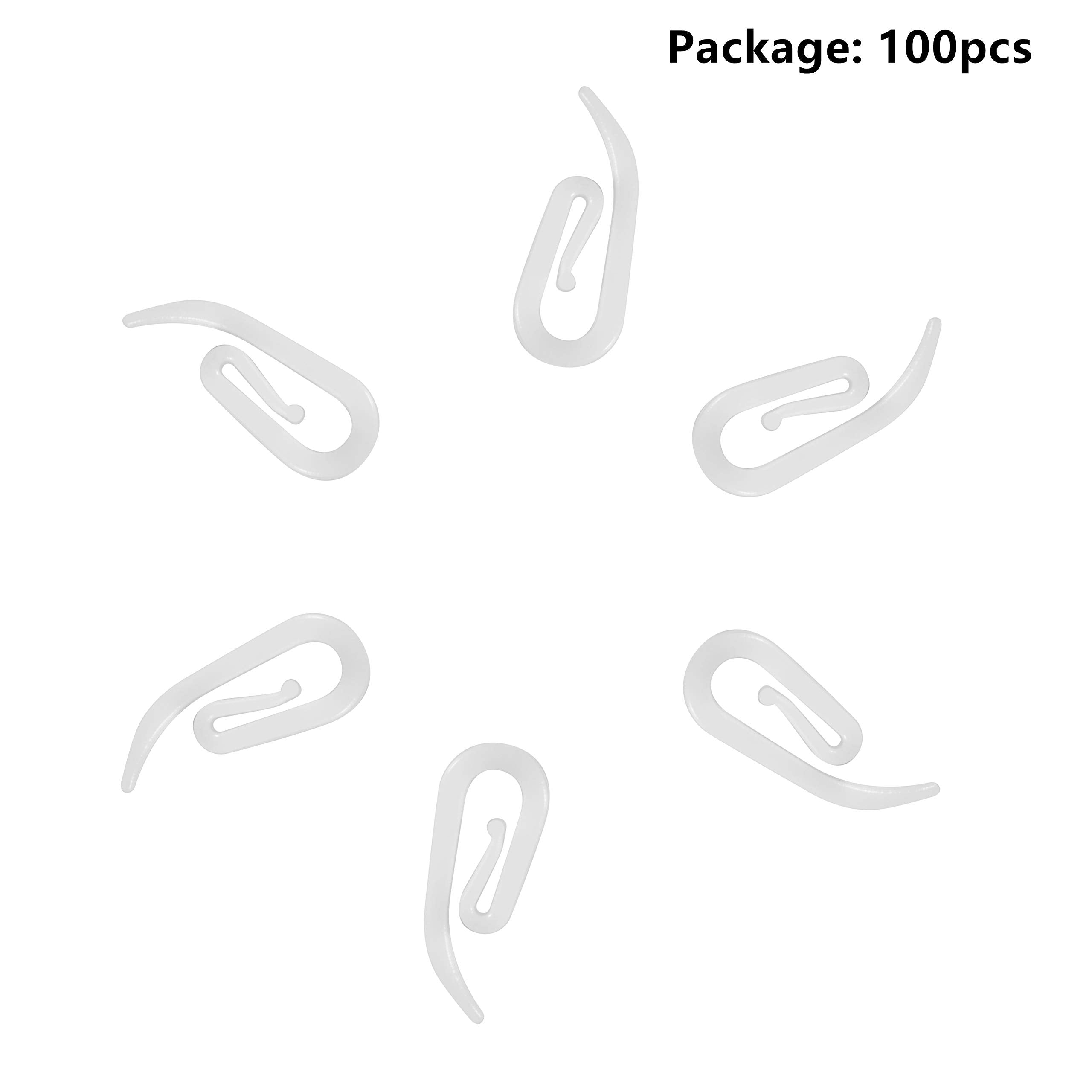 White Plastic Curtain Hooks for Door Curtain,Window Curtain,Curtain Header Tape Drapery Hooks 100 Pack 2.8x1.2cm…