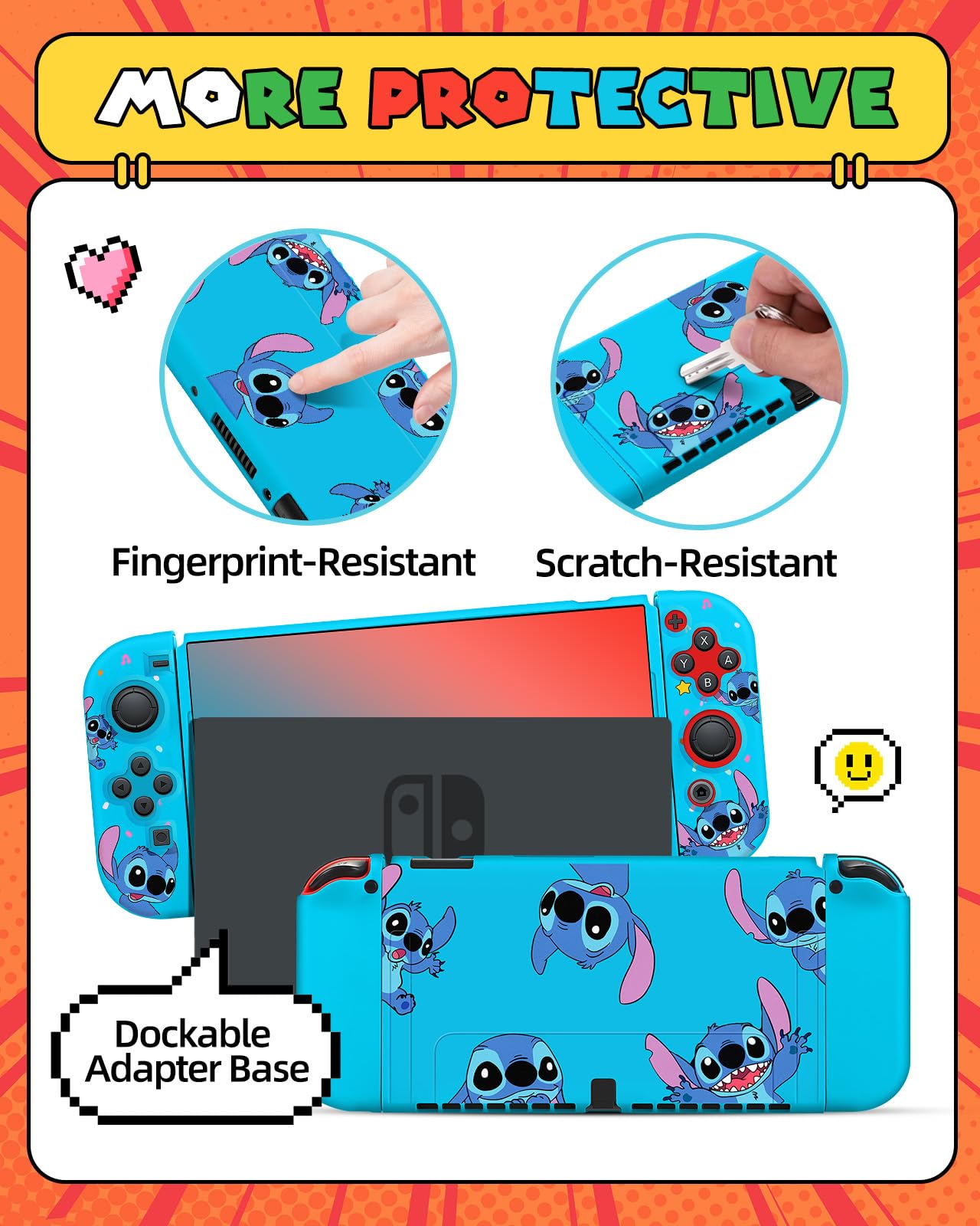 Koecya for Nintendo Switch OLED Case Cute Cartoon Character Design Cases Kawaii Fun Funny Fashion Soft Slim Protective Shell Cover Dockable Joycon for Kids Boys Teens Girls for Switch 2021 Blue