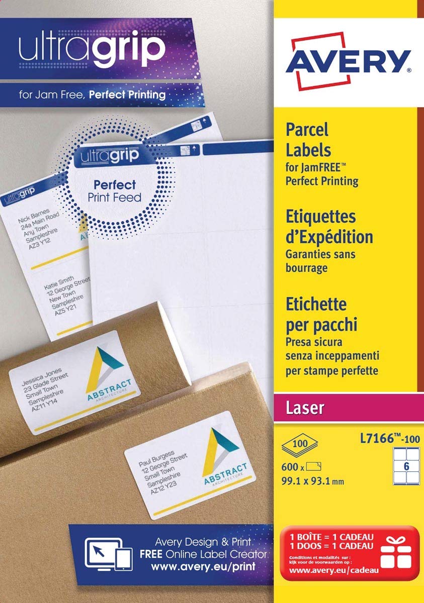 Avery Zweckform L7166-100 Shipping Labels 100 Sheets / 600 Labels / 99.1 x 93.1 mm White