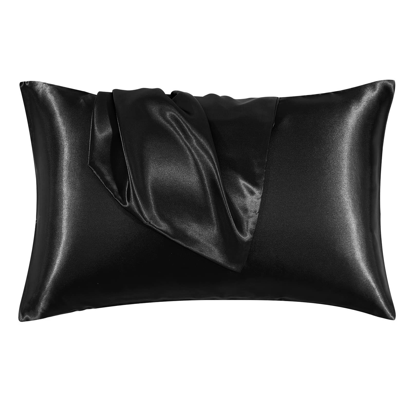 EHEYCIGA Satin Pillow Cases 4 Pack Black, Silky Pillowcases for hair and skin with Envelope Closure, Standard Size, 50x75 cm