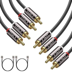 J&D RCA Cable, (2 Pack) Gold-Plated 2RCA Male to 2RCA Male Copper Shell Stereo Audio Cable, RCA Audio Cables, 0.9 Meter