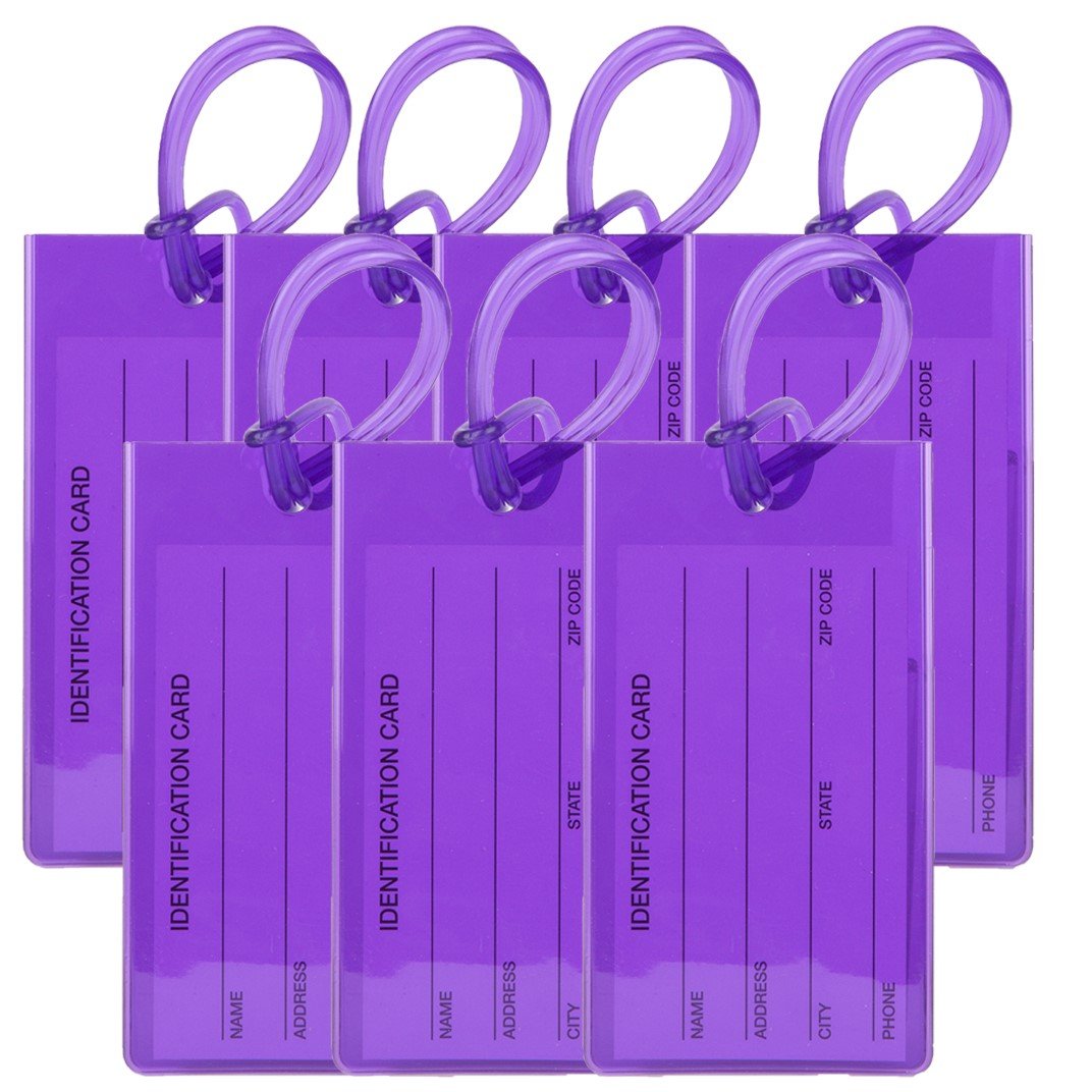 7 Pack TravelMore Luggage Tags for Suitcases, Flexible Silicone Travel ID Identification Labels Set for Bags & Baggage – Purple