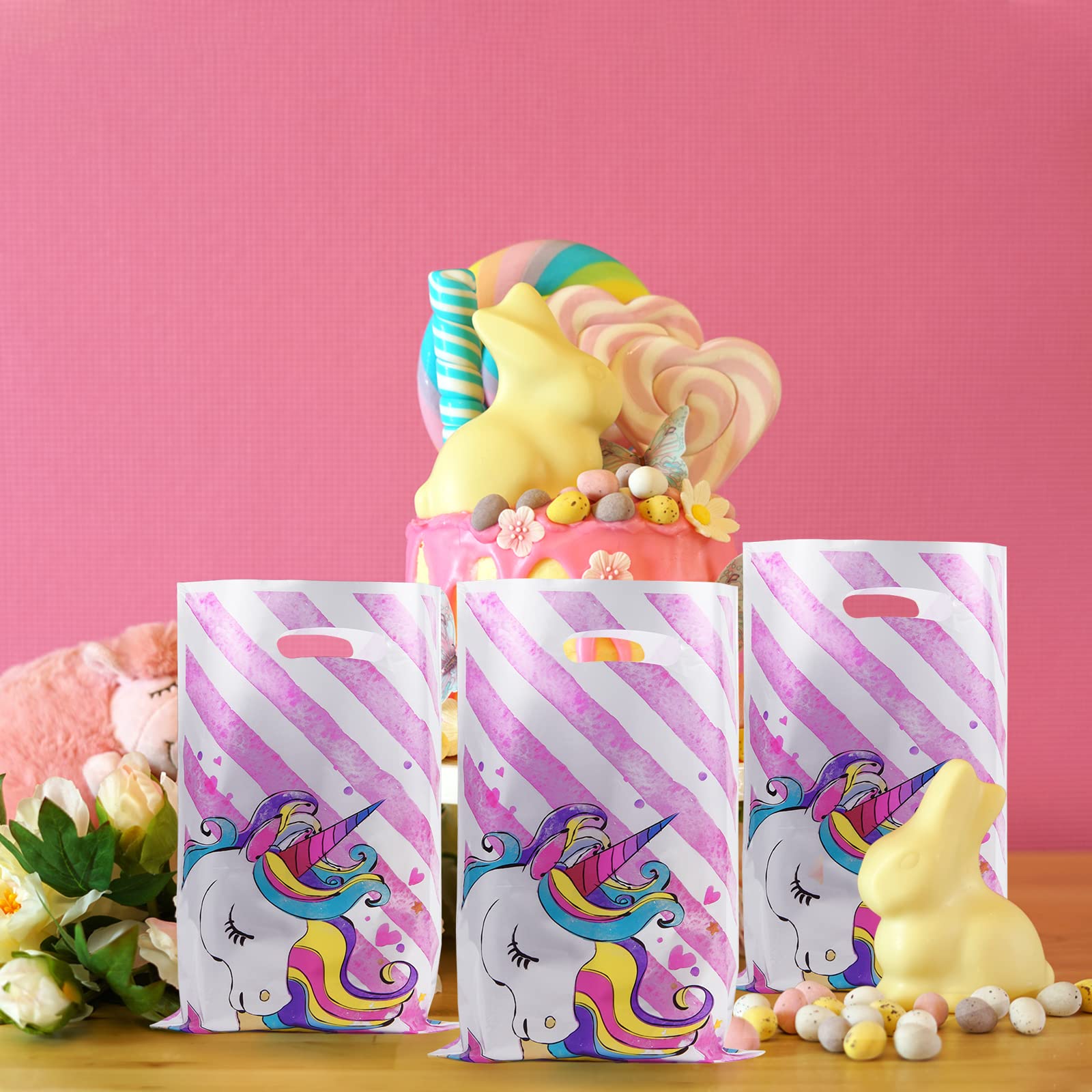 ASTARON Unicorn Party Bags for Kids Party 30 Pcs Unicorn Birthday Party Bags，Girls Birthday Baby Shower Party Supplies Plastic Goodie Bags for Kids Favors Unicorn Party Decorations