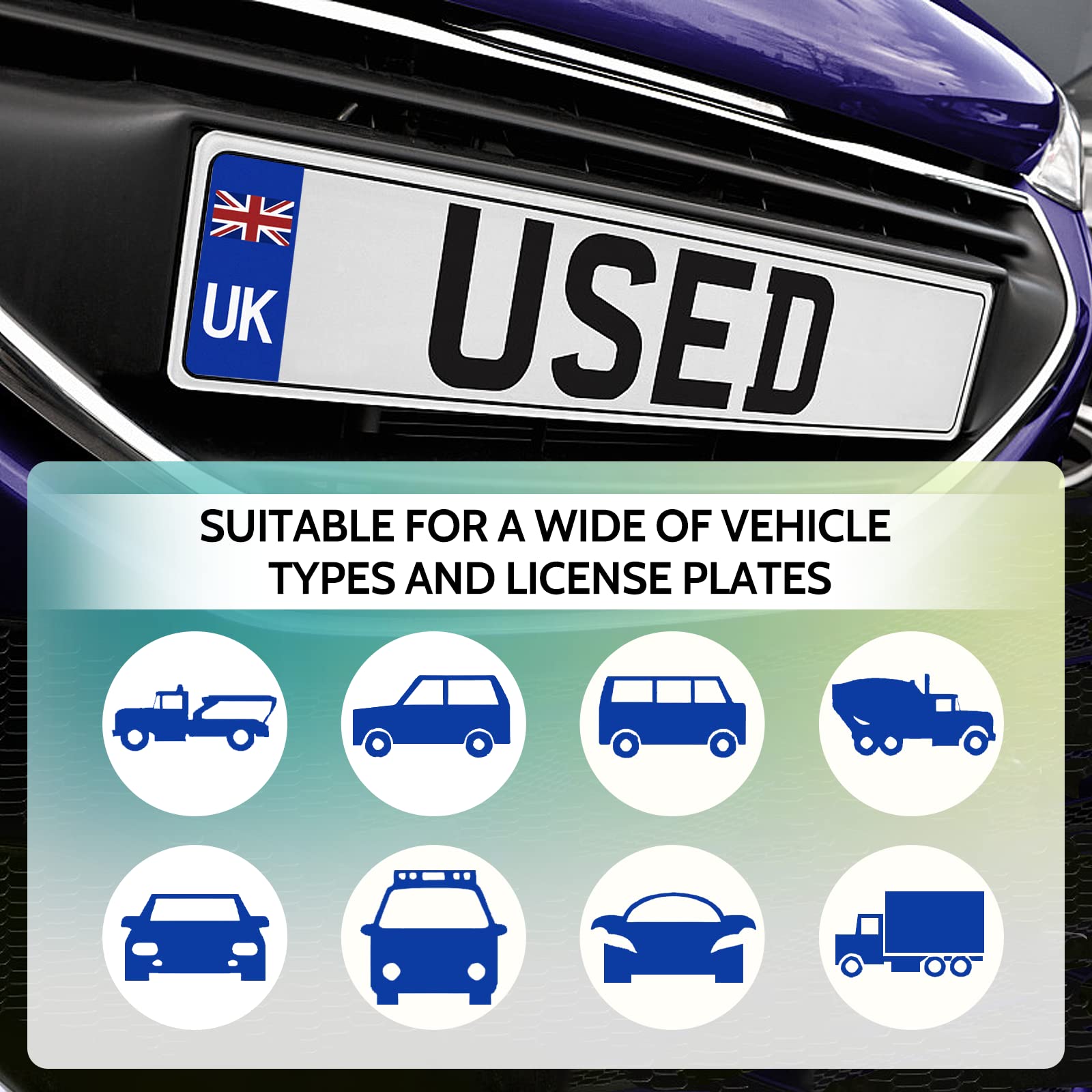 8PCS UK Number Plate Stickers for Europe and UK Car Stickers, 4 Pair of UK Car Number Plate Vinyl Stickers, for Road Legal, Replace Standard Size Number Plates Front and Rear…