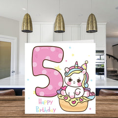 5th Birthday Card Girl - Magical Unicorn Birthday Card - Happy Birthday Card 5 Year Old Girl, Girls Birthday Cards for Her, 145mm x 145mm Greeting Card for Daughter Niece Granddaughter Kid Children