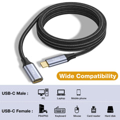 Txtcu USB C Extension Cable 1M,[USB 3.2/10Gbps] Nylon USB Type C Extender Cord 100W Fast Charge Data Transfer 4K@60Hz Video Display Lead Compatible for MacBook/iPad Pro,Steam Deck,Galaxy S23/S22