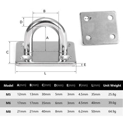 M5/M6/M8 Heavy Duty Pad Eye Plate, 304 Stainless Steel Oblong Eye Pad Plate, Staple Ring Hook Loop U-Shaped Sail Shade Marine Hardware, Wall Ceiling Hammock Hooks Hanger for Swing Suspension(4Pcs)