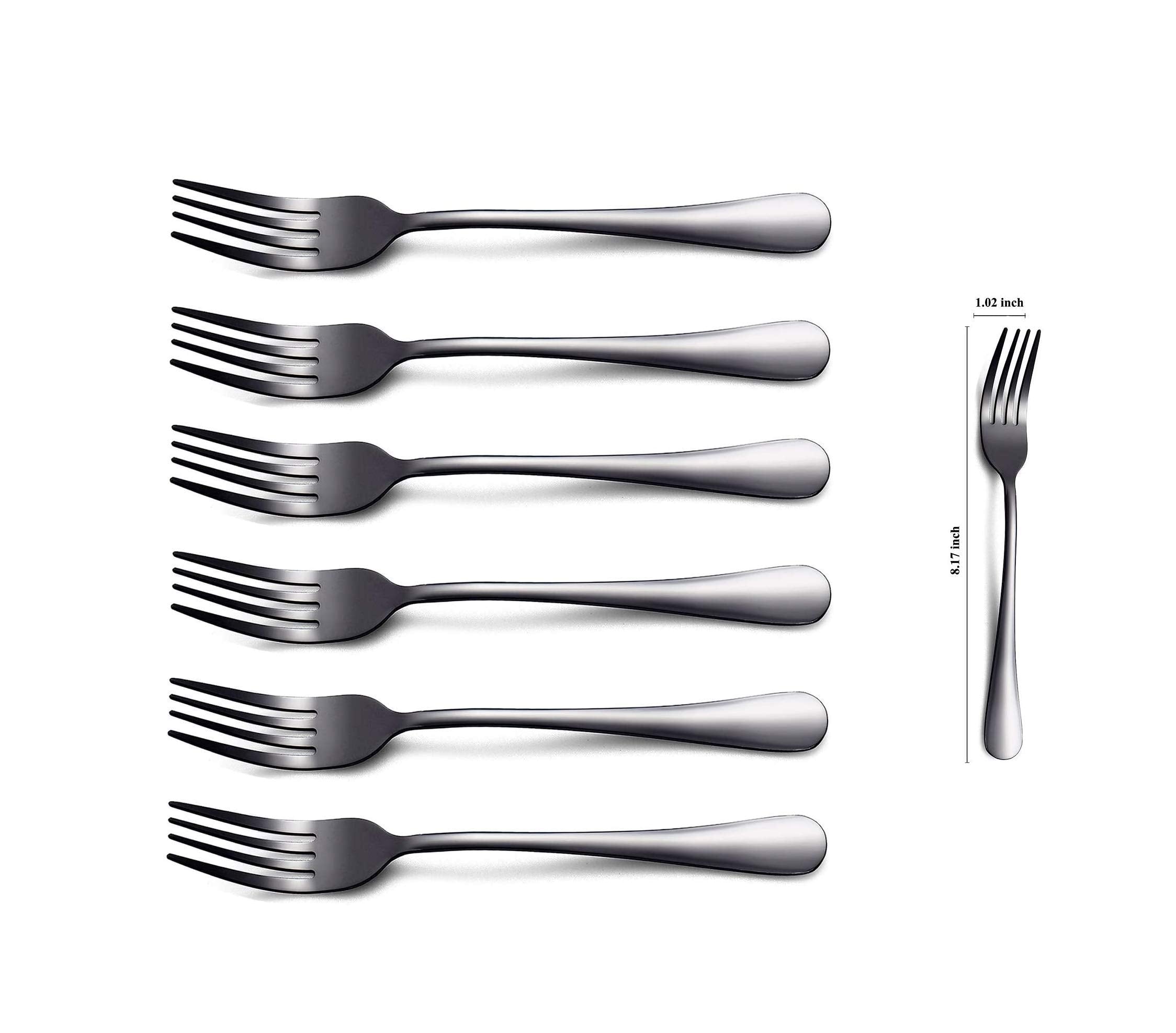 Kyraton Black Dinner Fork 6 Pieces, Stainless Steel 20.5cm Forks Black Titanium Plating Silverware, Black Forks Set of 6