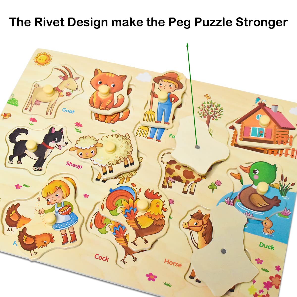 Wooden Peg Puzzles for Kids 2 3 Year Olds   Educational Toddler Jigsaws for Girls Boys Gifts (Wild Animals)