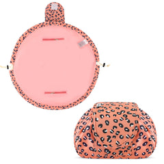 Vavabox Lazy Drawstring Makeup Bags, Large Capacity Waterproof Travel Portable Cosmetic Bag Pouch Makeup Pouch Storage Organiser for Women Girl (Pink Leopard)