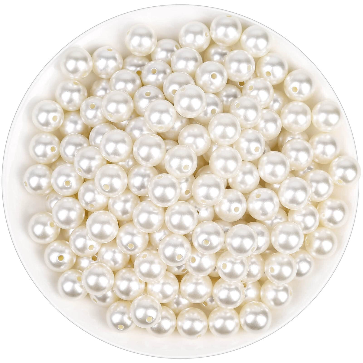 Pearl Beads for Craft, Anezus 200pcs Ivory Faux Fake Pearls, 12 MM Sew on Pearl Beads with Holes for Jewelry Making, Bracelets, Necklaces, Hairs, Crafts, Decoration and Vase Filler