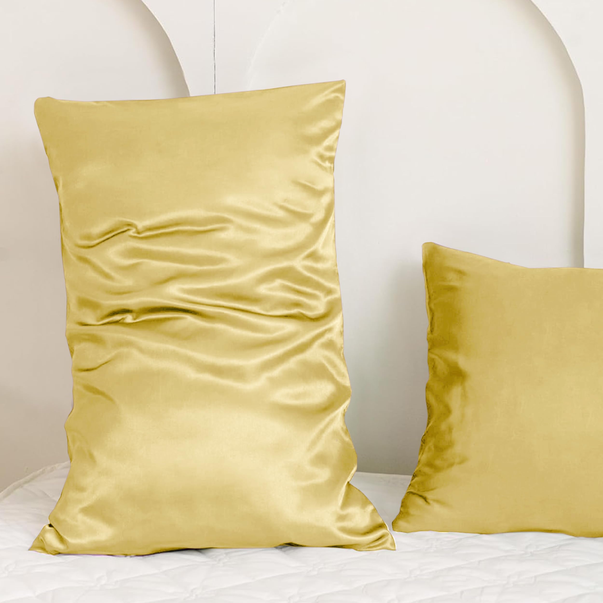 My home store Gold Silk Pillowcase 2 Pack - Hypoallergenic, Soft and Smooth Natural Satin Pillowcases Standard Size 50x75 cm