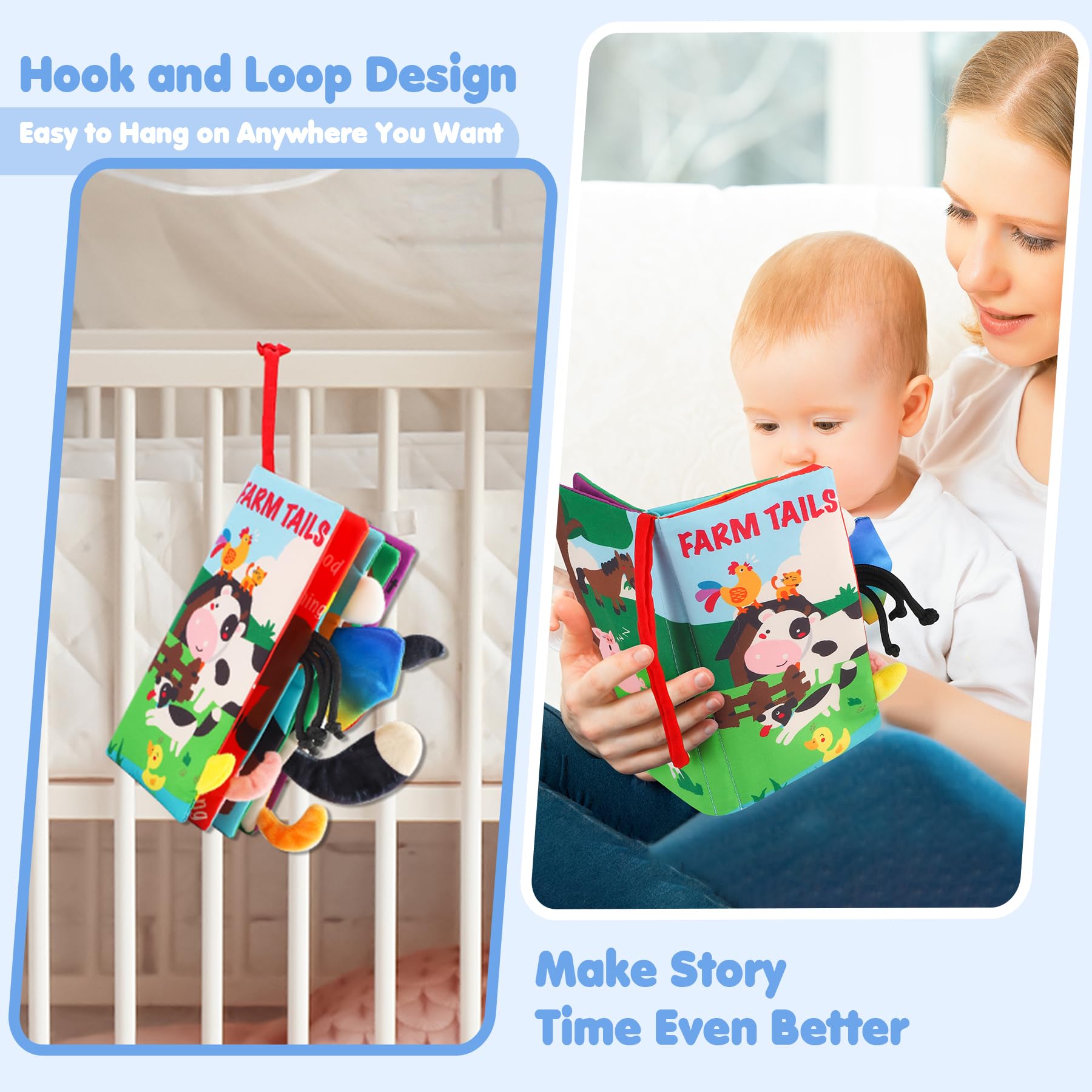 beiens Baby Books Toys, Sensory Books Touch and Feel Crinkle Cloth Books for Babies, Baby Essentials for Newborn, Car Seat Stroller Soft Toys Gifts for 0 3 6 12 Months Boys Girls