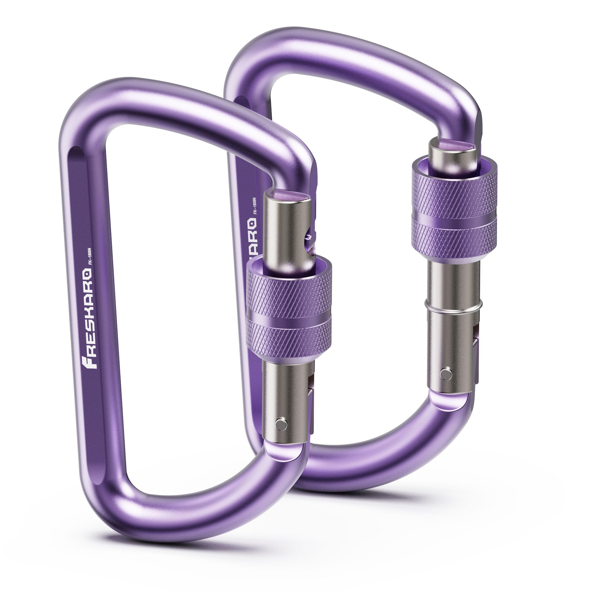 FresKaro 3inch Locking Carabiner Clips Heavy Duty, Strong 12kN Screw-gate Aluminum Carabina, Karabiner Hooks, Rust free, Lightweight, for Dog Lead, Hammocks, Swing, Camping, Key, D-Shaped, Purple 2pcs