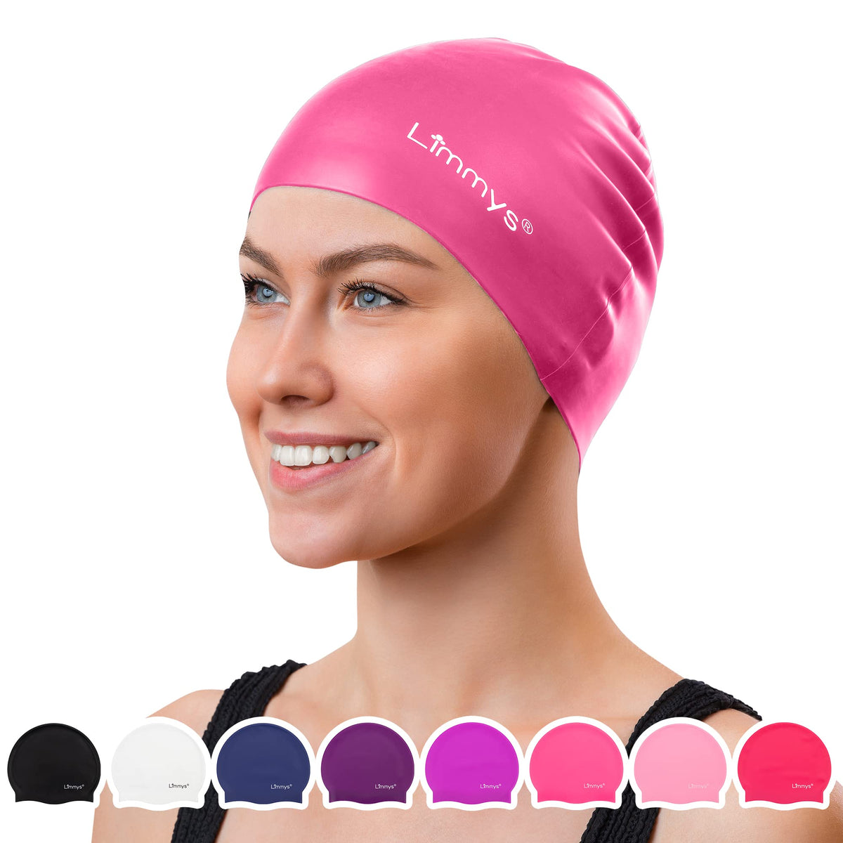 Limmys Women’s Swimming Cap - 100% Silicone Ladies Swim Caps - Premium Quality, Stretchable and Comfortable Swimming Hats - Available in Different Attractive Colours (Pink)