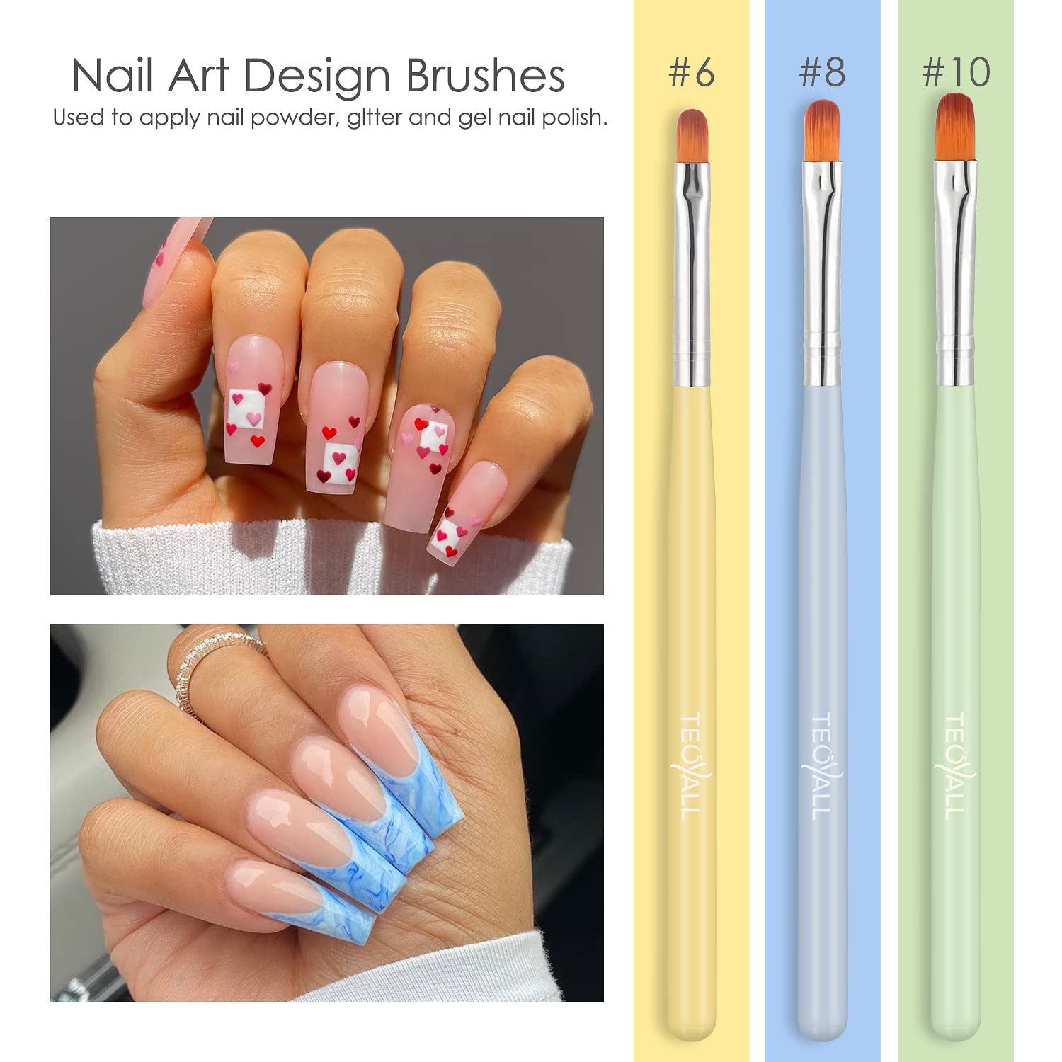 TEOYALL 7 PCS Gel Nail Brushes, Oval Flat Size Nail Brushes Nail Art Tips Builder Brushes Nail Poly Gel Extension Brushes