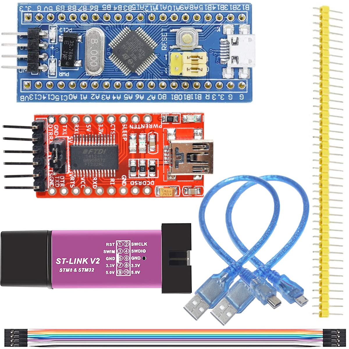 Youmile ST-Link V2 Emulator Programming Unit Downloader and 40 pin STM32F103C8T6 ARM Development Board andFT232RL FTDI Module with Micro USB cable DuPont Cable Mini USB cable