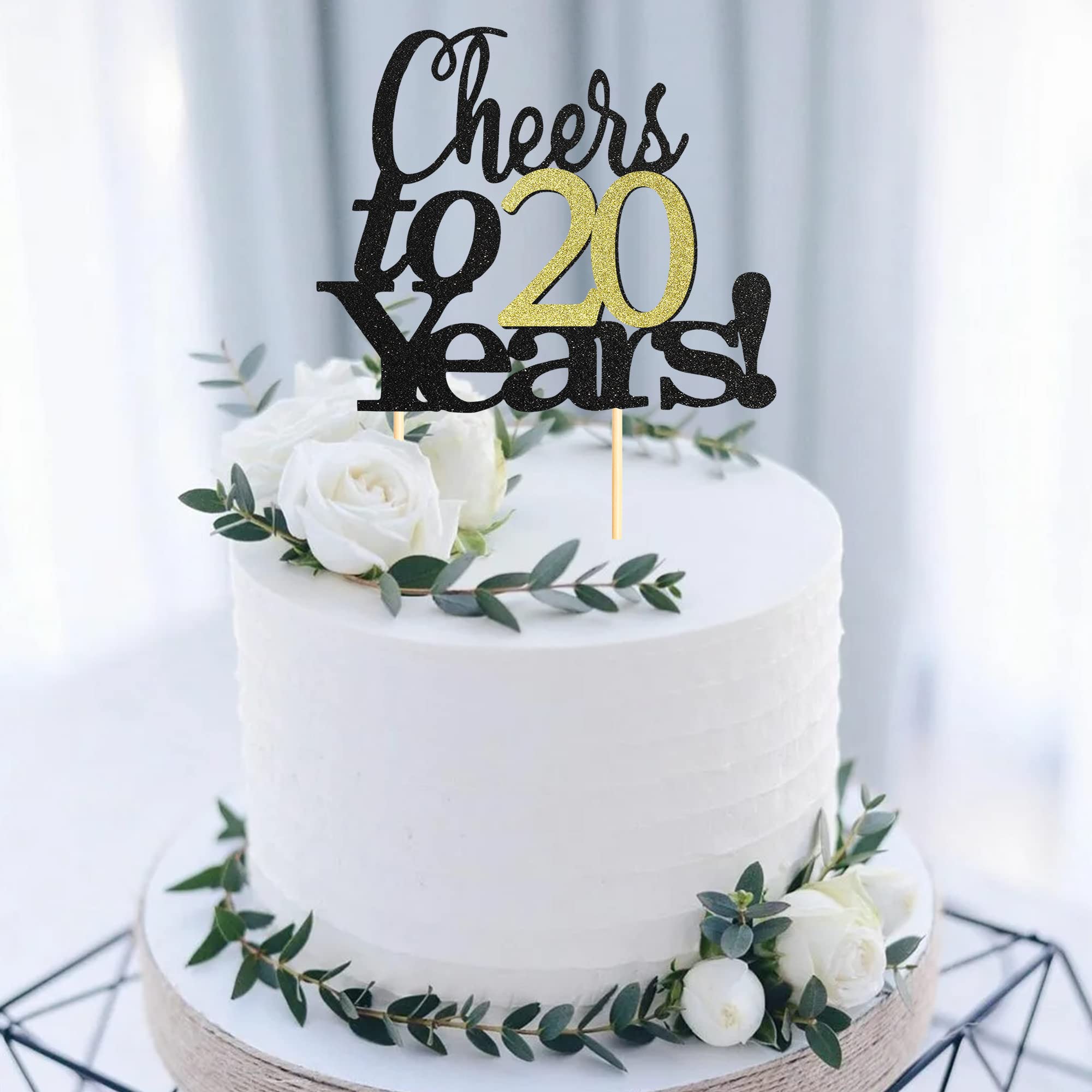 Sumerk Cheers to 20 Years Cake Toppers 20th Birthday Cake Topper Wedding Anniversary Party Decorations Supplies - 1 Pack