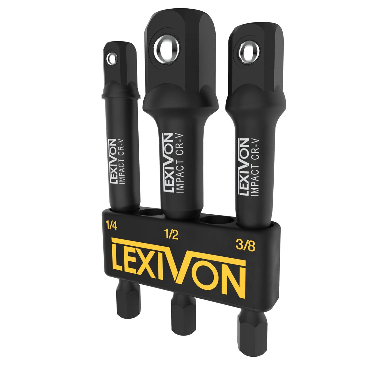 LEXIVON Impact Grade Socket Adapter Set, 3 inches Extension Bit with Holder   3-Piece 1/4 inches, 3/8 inches, and 1/2 inches Drive, Adapt Your Power Drill to High Torque Impact Wrench (LX-101)