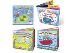 Set of 4 Baby Bath Books   First Words ABC Letters & Numbers   Plastic Coated & Padded   Floating Fun Educational Learning Toys for Toddlers & Kids