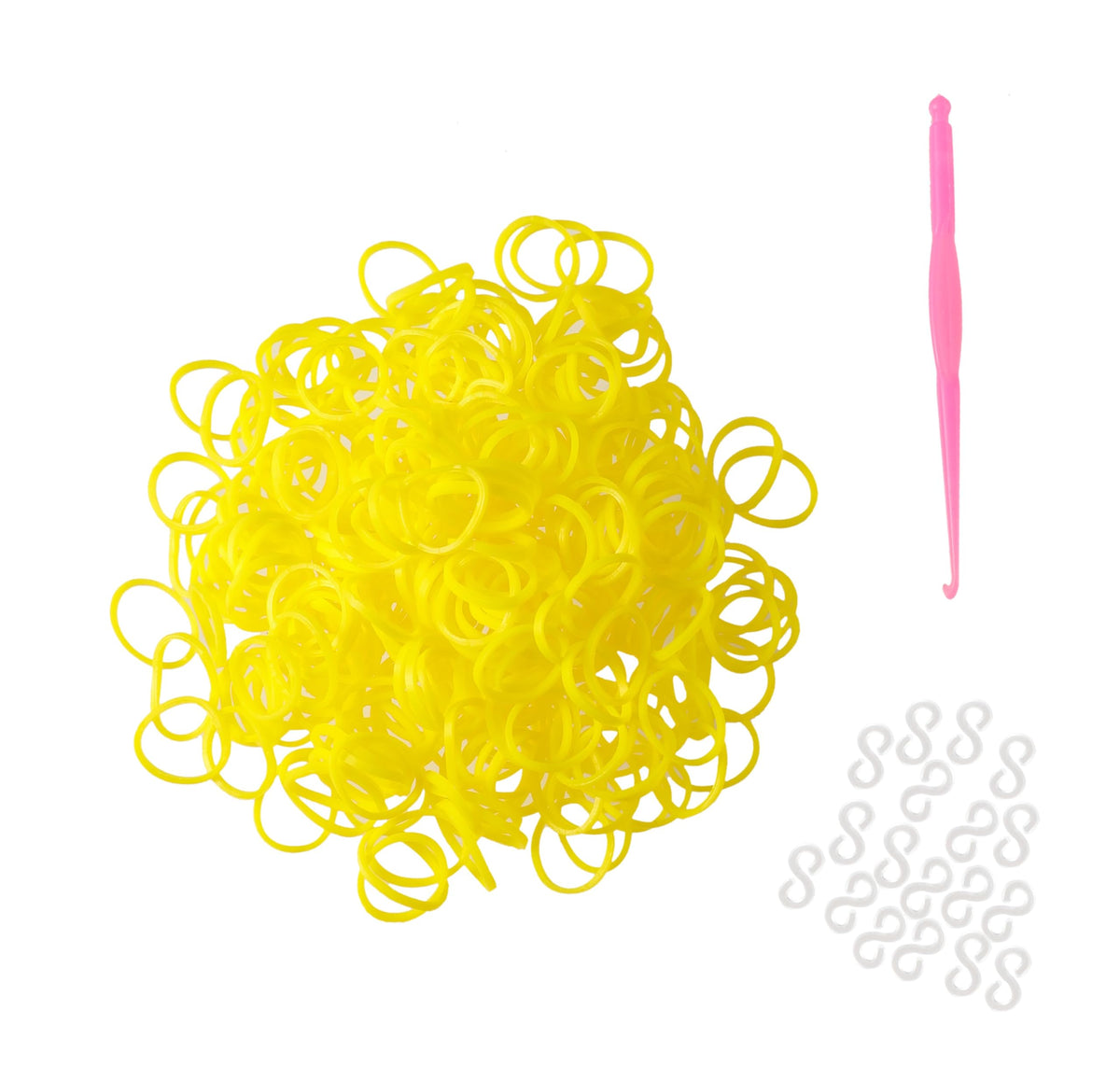 300 Yellow Loom Bands Refill Pack with Hook Tool and Clips Art Craft Friendship Bracelet Jewellery Making Childrens Game