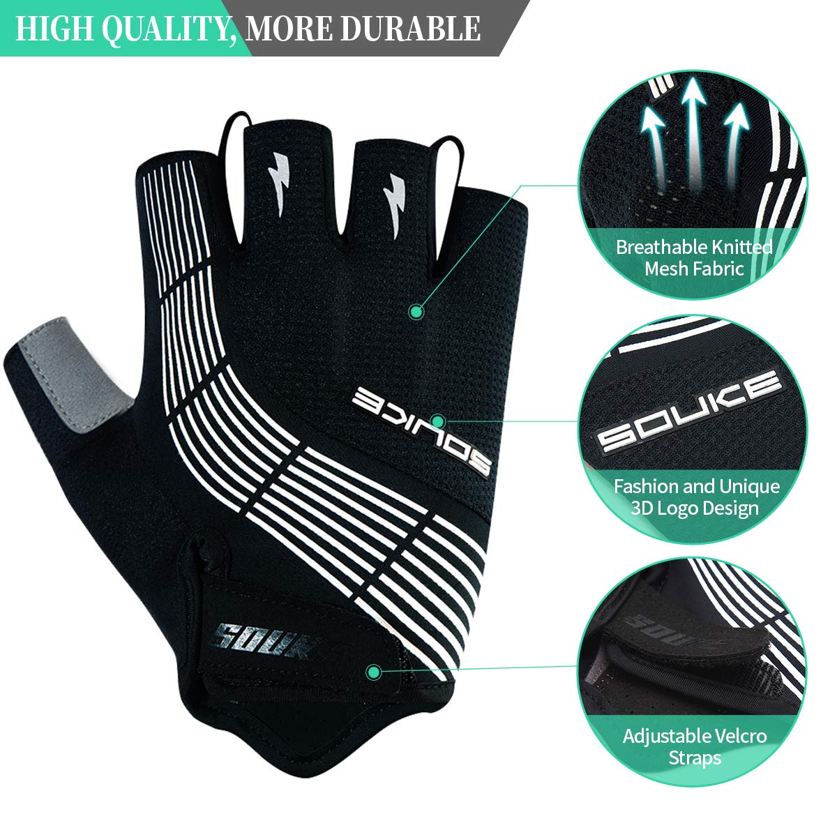 Souke Sports Cycling Gloves Half Finger Bicycle Gloves,Breathable Outdoor Bike Gloves For Men Women Fingerless Motorcycle Gloves Mountain Road Riding Gloves Anti-Slip,ALL BLACK XXL