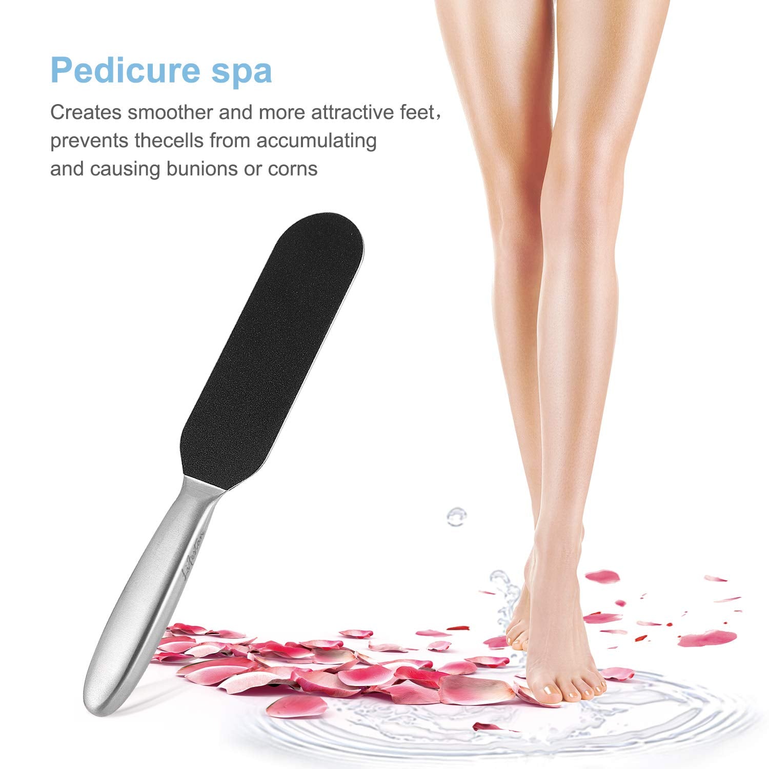 Pedicure Foot File and Callus Remover for Hard Skin Professional, Stainless Steel Foot Rasp File with Ten Free Refill Grits Double-Sided Replacement Pads Easy Feet Scrubber for Bath Pedicure Salon