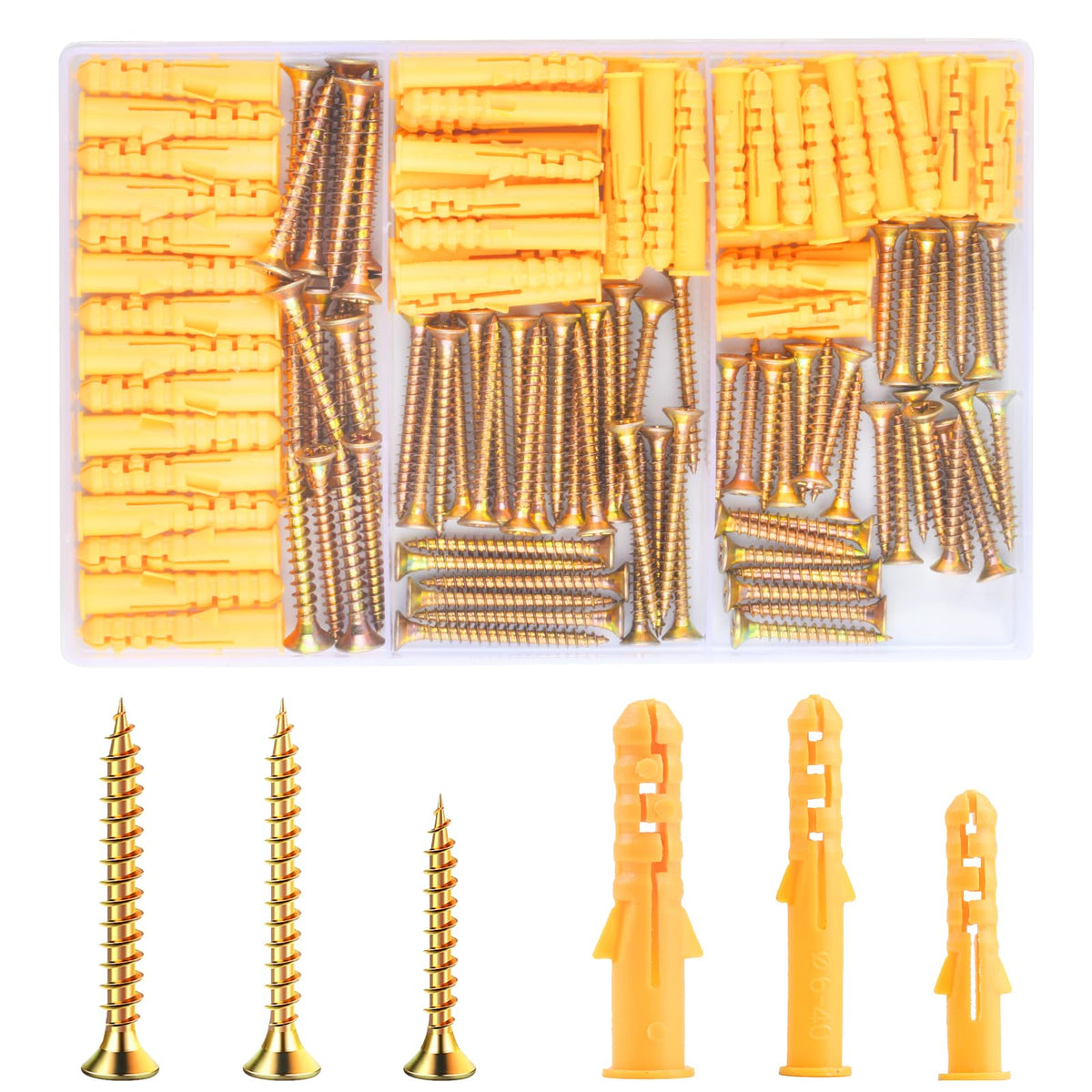 180 Pcs Screws and Wall Plugs Set(90 x Masonry Screws, 90 x Expansion Anchor Bolts), M6 M8 Wall Plugs and Screws, for Brick Concrete Drywall Self Tapping Screws and Wall Plugs