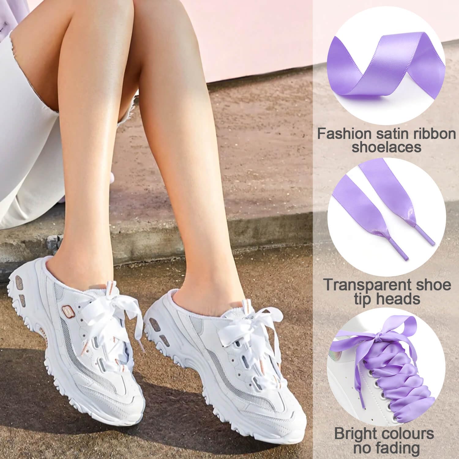 WEGOODZF Satin Ribbon Shoe Laces: 2CM Wide 120cm Long Pale Pinkish Grey Flat Silk Shoelaces for Women Girls 2 Pairs Replacement Shoelace for Trainers Boots Sneakers