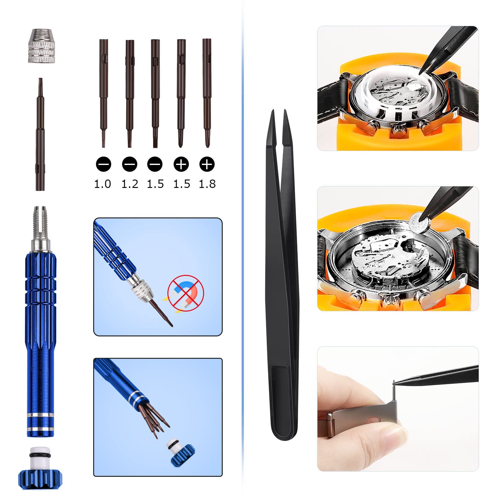 JOREST Watch Repair Tool Kit, for Watch Back and Link Removal & Battery Replacement & Strap Adjustment, Screwdriver Set, Opening Tool, Cleaning Kit, Case Opener